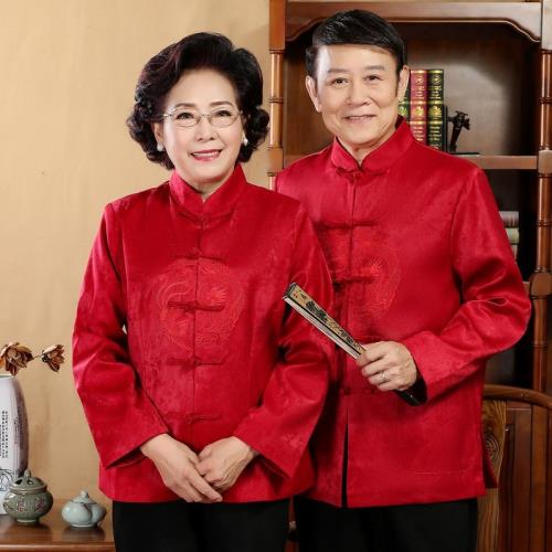 中老年立領唐裝長袖寬松休閑老人過壽生日唐裝金婚服裝外套