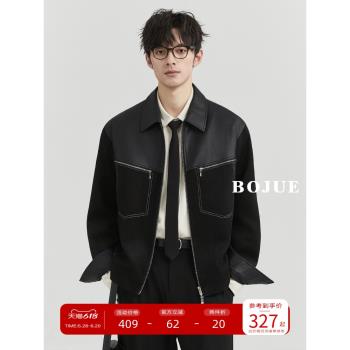 (免運)BJZE男裝24冬季設計感羊羔毛領PU皮仿麂皮絨拼接夾克加厚棉服外套