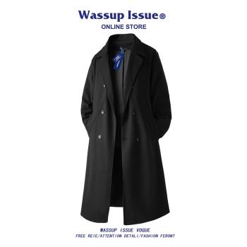 (免運)WASSUP ISSUE中長款毛呢大衣男款春秋季高階感過膝風衣呢子外套男