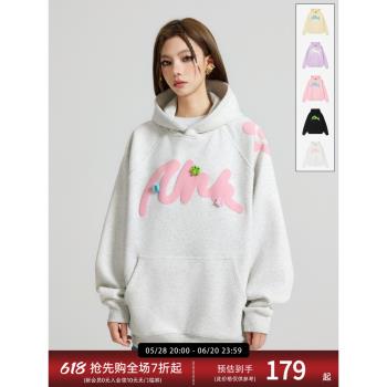 (免運)【Achock官方店】美式嘻哈發泡印花帽衫男女刺繡加絨加厚連帽衛衣