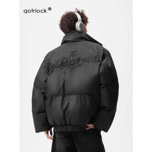 (免運)美式高街pu皮刺繡棉服男款冬季加厚防風保暖立領棉衣高級感面包服