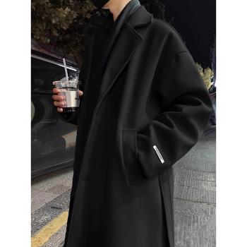 (免運)謝爾比中長款毛呢大衣男生秋季英倫風痞帥呢子外套高階感過膝風衣