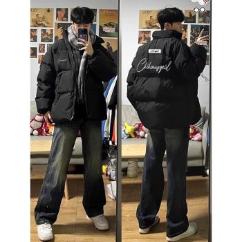 (免運)黑色90白鴨絨羽絨服男款冬季寬松立領輕薄保暖簡約印花美式外套潮
