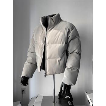 (免運)美式復古短款男士灰色棉服高階感立領加厚棉衣保暖三防麵包服外套