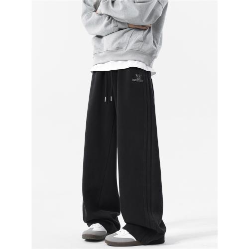 (免運)KWER2025新款黑色衛褲男潮流垂感闊腿運動褲子直筒寬松百搭休閑褲