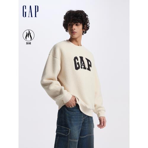 (免運)Gap男女裝2025秋季仿羊羔絨貼布繡抓絨衛衣套頭保暖上衣609065