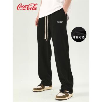 (免運)Coca-Cola/可口可樂休閑褲男夏季褲子刺繡衛褲運動直筒拖地長褲