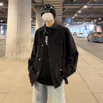 日系工裝口袋牛仔夾克男士春秋季韓版百搭休閑痞帥上衣外套青少年