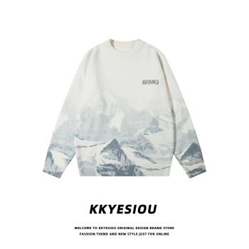 KKyesiou美式復古學院風刺繡情侶針織衫男女vintage潮牌毛衣外套