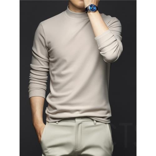 雙面絨長袖t恤男純色半高領打底衫潮流中領秋衣加絨加厚內搭上衣