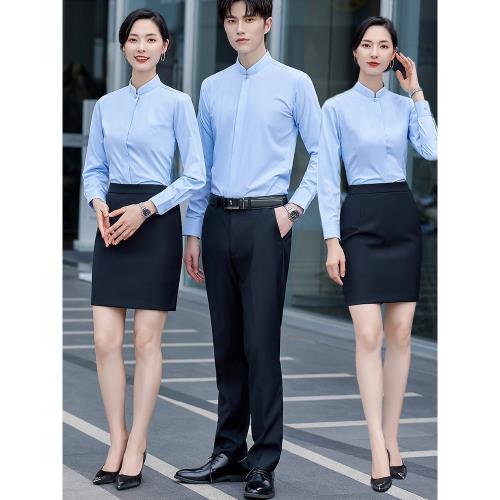 白襯衫通勤新中式風職業襯衣套裝防走光設計感小眾教師繡logo寸衣