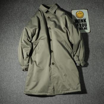 美式翻領羊羔毛加絨派克棉大衣男冬季日潮工裝中長款風衣棉服外套