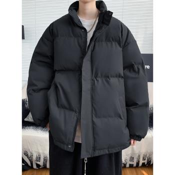 羽絨棉服男款潮流輕薄棉衣2024新款加厚大碼保暖黑色麵包服外套