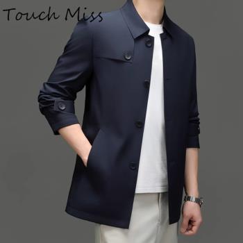 TOUCH MISS中長款風衣外套男士春季新款韓版翻領上衣中年商務休閑