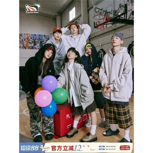 lemanism潮牌繡標重磅開衫衛衣男連帽秋季寬松簡約情侶款帽衫外套