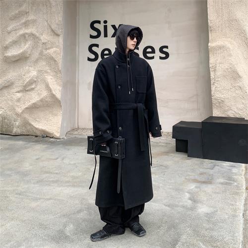 白口陽【漫游巴黎】韓版中長款黑色毛呢大衣冬季新款寬松保暖外套