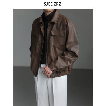 潮牌ZPZ皮夾克秋冬季保暖機車