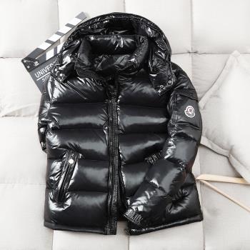 時尚短款亮面連帽青年外套羽絨服