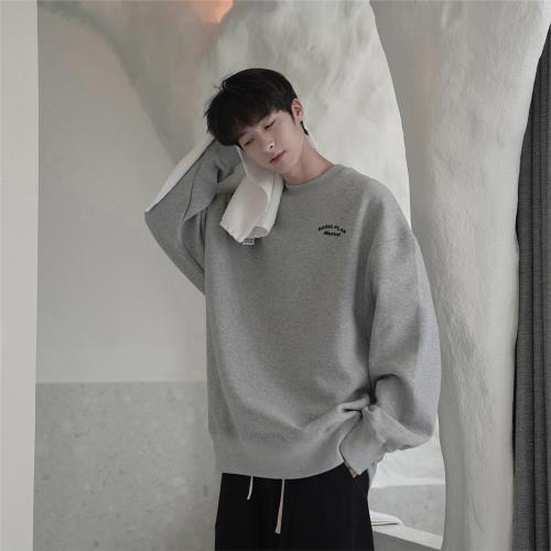 GOGOSOON衛衣男春秋新款圓領外套美式高街套頭衫無帽衣服潮流