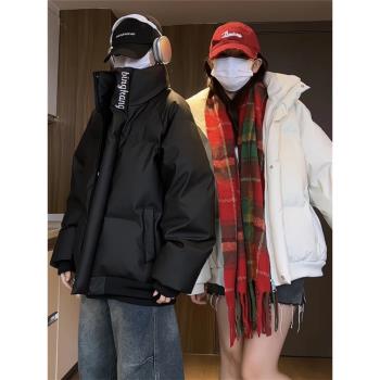 冬季立領黑色PU皮棉衣外套男寬松保暖加厚羽絨棉服情侶美式棉襖潮