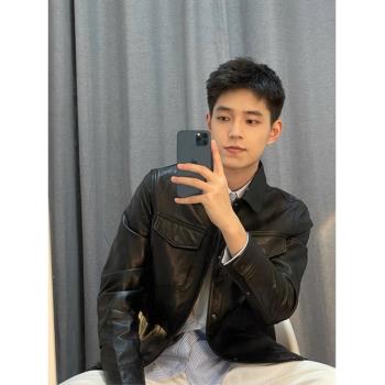 男士痞帥高階感男裝機車短款皮衣外套男春秋新款潮流寬松pu皮夾克