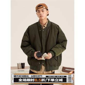 男道美式復古羽絨服男士冬季2023年加厚保暖白鴨絨棒球領棉服外套