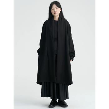 GARBASTES暗黑風原創復合加絨外套直領加厚大衣中長男女風衣外套