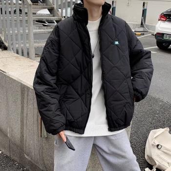 冬季新款美式復古菱格棉衣男日系潮流加厚羽絨服立領保暖棉服外套