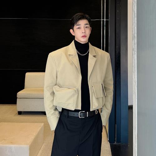 秋小眾設計感立體口袋廓形短款夾克外套男時尚韓版小西裝穿搭上衣