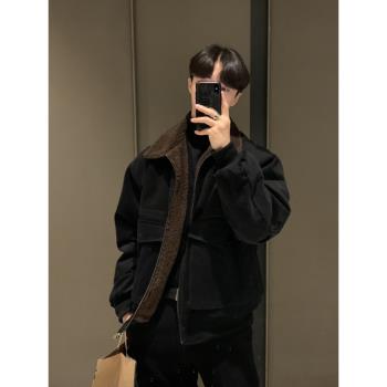 碧舍冬季加絨羊羔毛翻領男士夾克