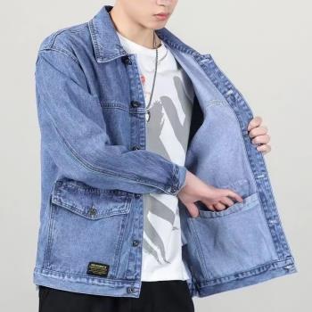 清倉撿漏剪標耐磨休閑工裝夾克上衣男秋冬日系復古牛仔外套男大碼
