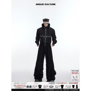 CulturE重磅小眾解構立體做舊短款墊肩連帽衛衣紅色運動套裝外套