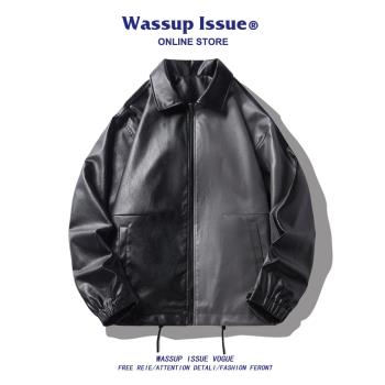 WASSUP ISSUE男款寬松翻領皮外套