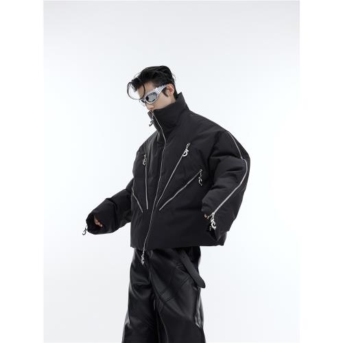 CulturE小眾解構通體拉鏈設計感棉服外套重工立領加厚短款棉衣男