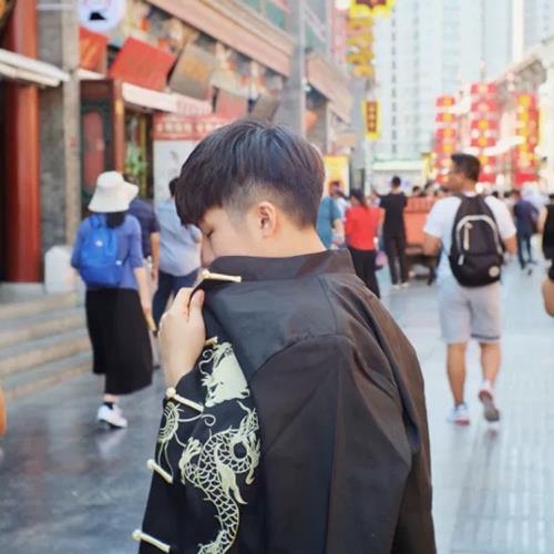 龍刺繡青年改良唐裝外套街頭型格炫酷中國風嘻哈hiphop街舞演出服