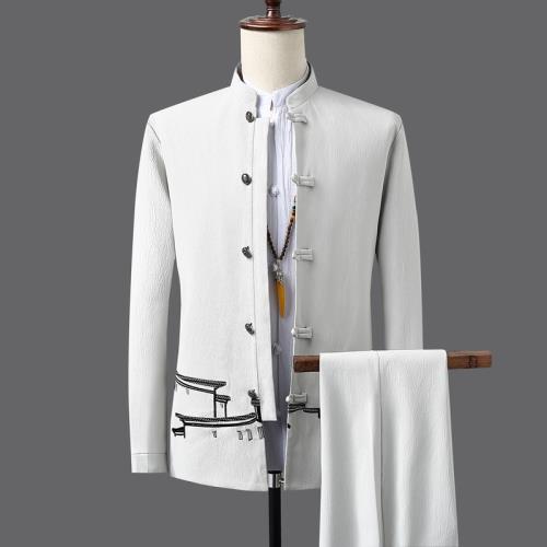 唐裝男春秋款中國風套裝復古風刺繡青年大碼修身中山裝西服外套潮