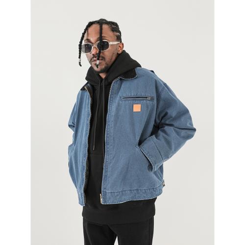 美式高街cleanfit短款翻領工裝夾克男潮牌水洗夾棉加厚棉服外套冬