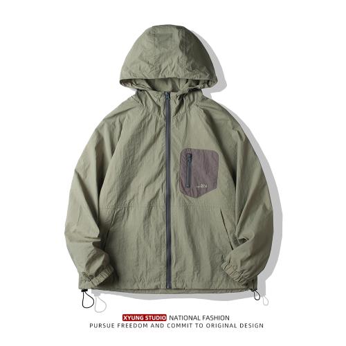 美式春夏工裝連帽夾克男女薄款外套山系戶外防曬服沖鋒上衣情侶款