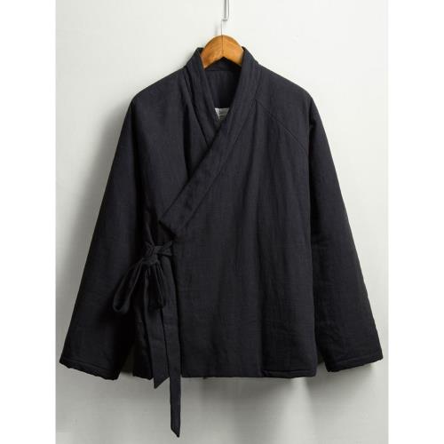交領漢服棉衣男右衽側開襟系帶傳統棉袍古裝冬季外套棉襖禪修居士