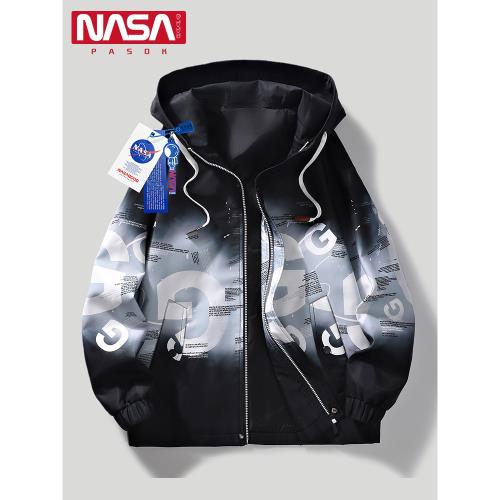 NASA聯名青少年春秋季夾克撞色港風戶外沖鋒衣男孩學生薄款外套潮
