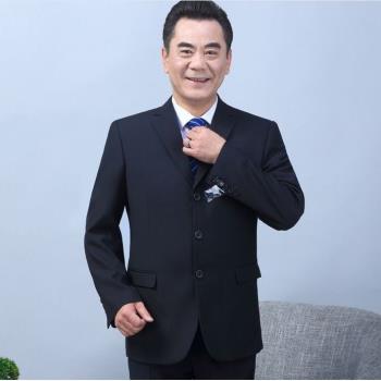 西服套裝男喜爸寬松西裝結婚禮服4050歲中老年春秋藏藍色商務正裝