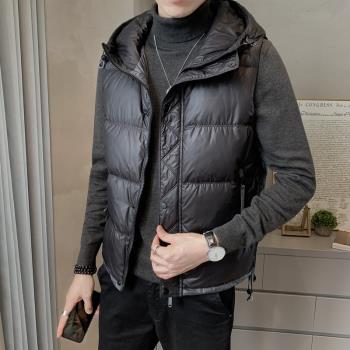 羽絨馬甲男秋冬輕薄連帽背心外套潮牌灰鴨絨保暖坎肩韓版潮流馬夾