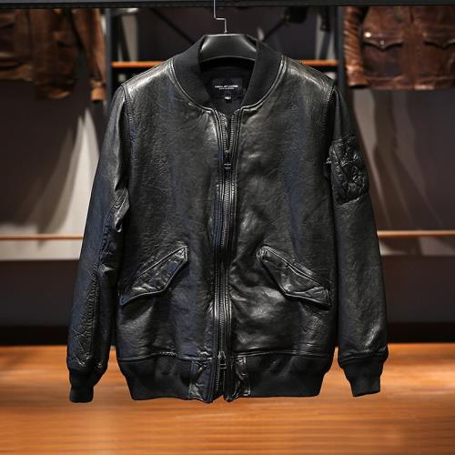 水染全植鞣綿羊皮皮衣MA1真皮夾克 商務休閑短款皮外套飛行服皮衣