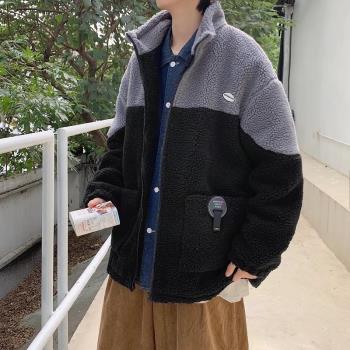 男生羊羔絨外套冬季加厚短款工裝