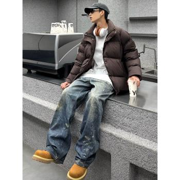 冬季2024新款羽絨服男女短款立領潮牌90白鴨絨保暖加厚麵包服外套