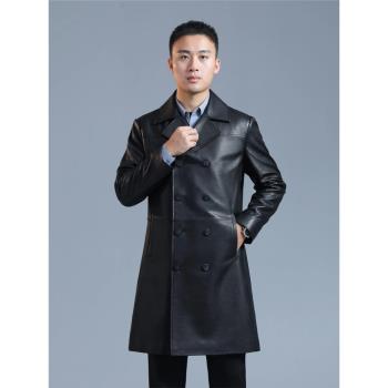 BGSD男士真皮風衣外套 山羊皮皮衣peacoat中長款風衣