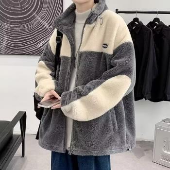 羊羔絨加厚冬季拼色棉襖外套