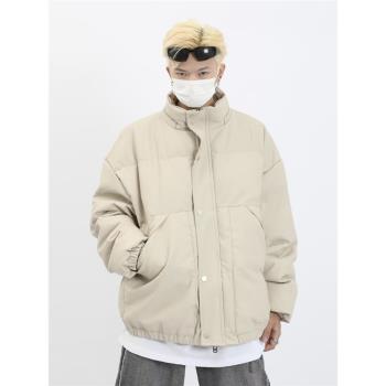 晉江羽絨棉服冬季加絨加厚白色棉衣外套男高級感PU皮立領情侶棉襖