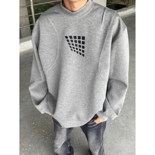 600g重磅灰色圓領衛衣男秋冬高級感潮牌高街美式復古長袖內搭外套