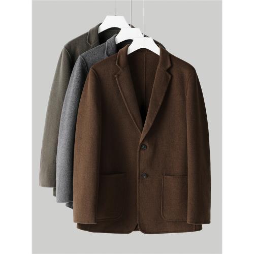 冬季雙面呢子羊毛單西裝男士零羊絨綿休閑修身外套短款毛呢大衣男